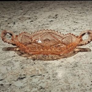 Vintage Imperial Glass Pink Depression Glass Handled Relish Dish 1920's 1930's